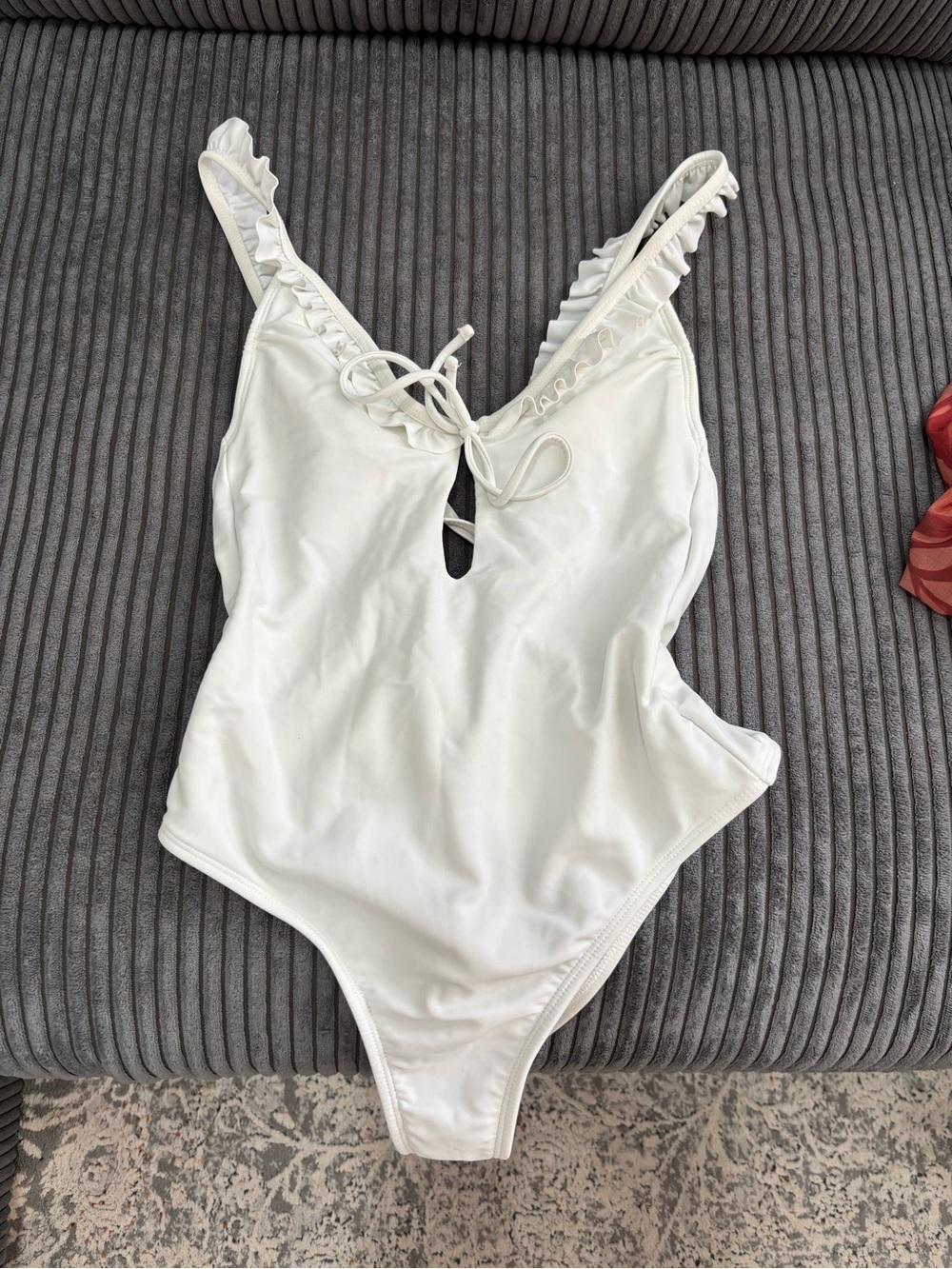 Xhilaration White Ruffle-Trim One-Piece Swimsuit